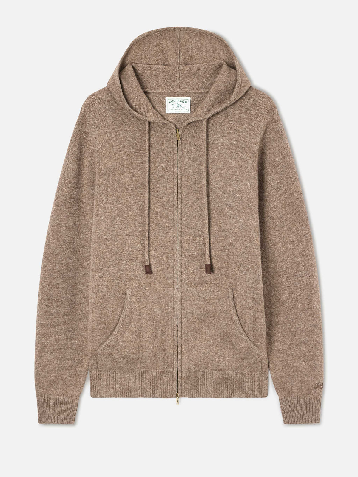 Maglia Notting beige in lambswool con cappuccio e zip intera