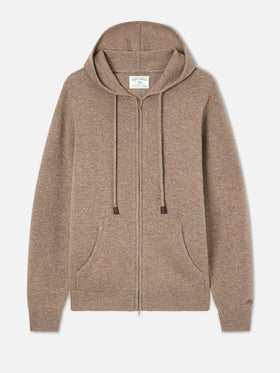 Maglia Notting beige in lambswool con cappuccio e zip intera
