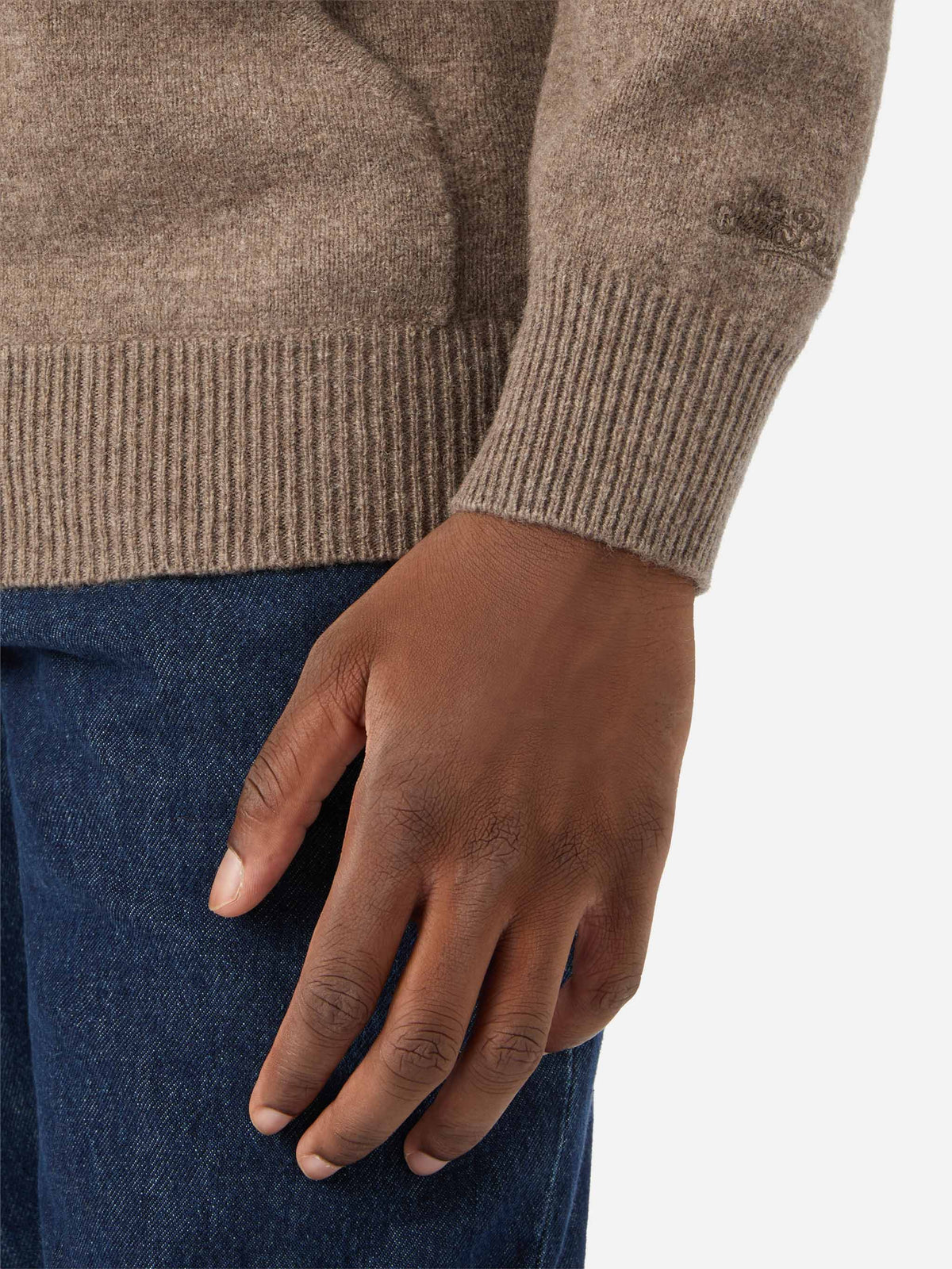 Maglia Notting beige in lambswool con cappuccio e zip intera