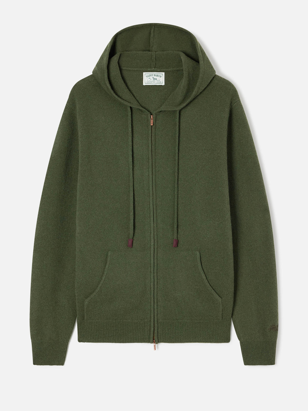 Maglia Notting verde militare in lambswool con cappuccio e zip intera