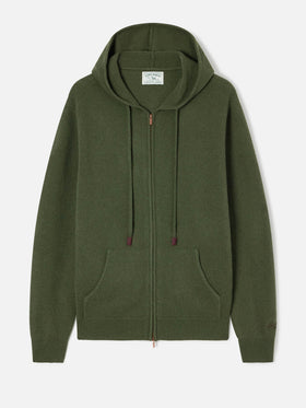 Maglia Notting verde militare in lambswool con cappuccio e zip intera