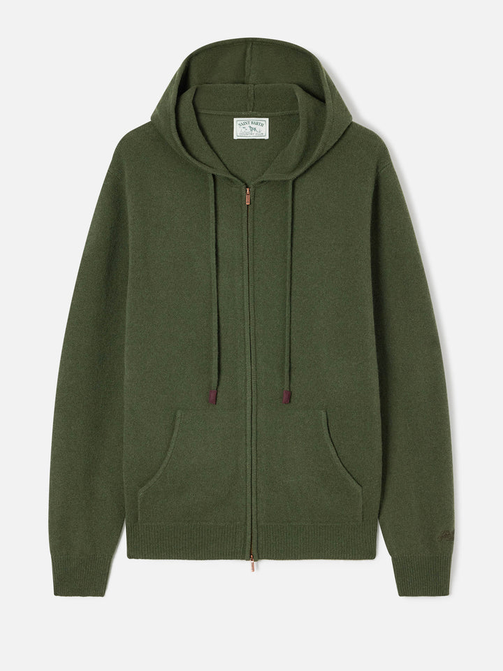 Notting Kapuzenstrickjacke aus Lammwolle in Military Green mit durchgehendem Reißverschluss 