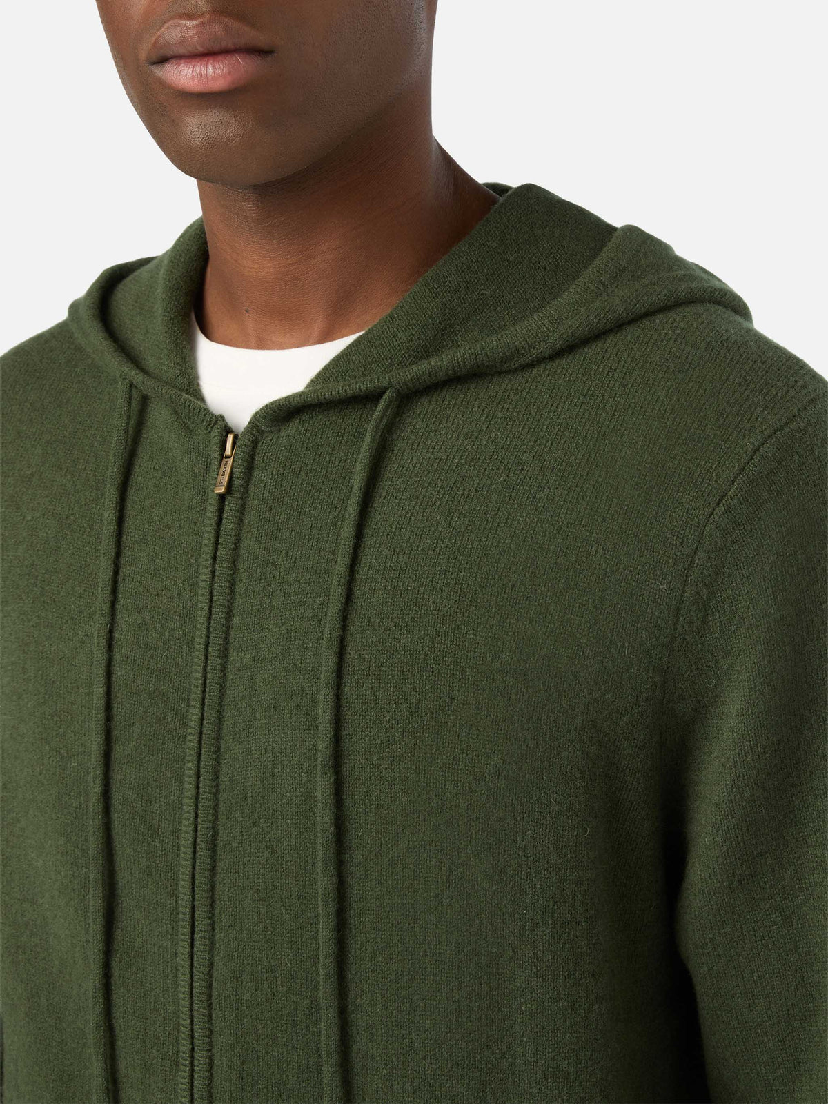 Maglia Notting verde militare in lambswool con cappuccio e zip intera