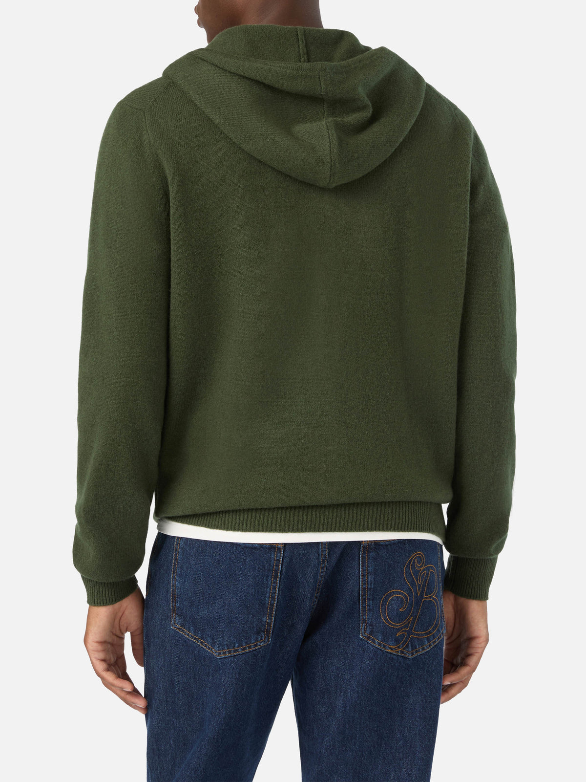 Maglia Notting verde militare in lambswool con cappuccio e zip intera