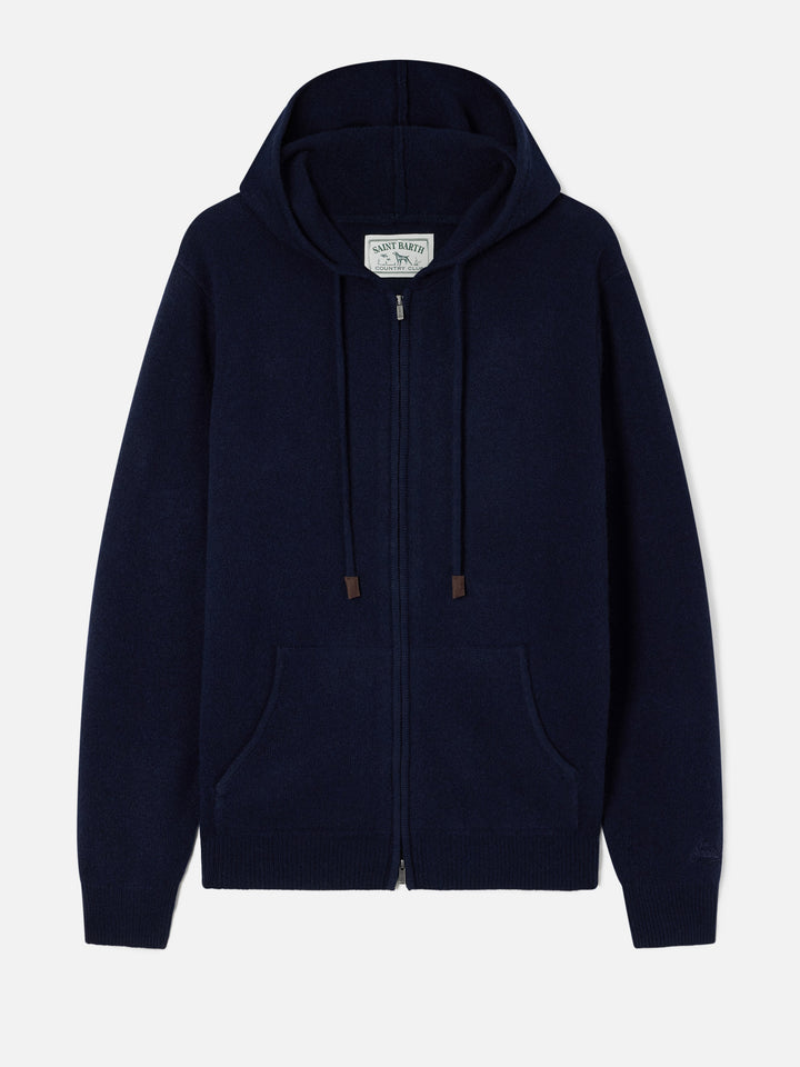 Punto con capucha de lana de cordero Notting Navy blue con cremallera completa 