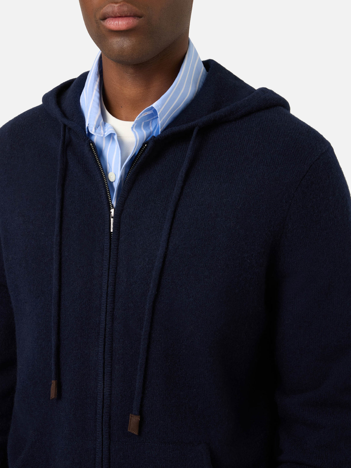 Navy blue Notting lambswool hooded knit with full zip