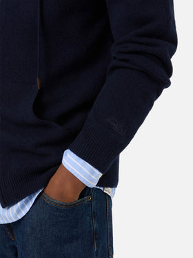 Navy blue Notting lambswool hooded knit with full zip