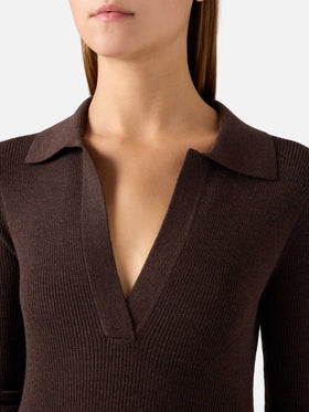 Abito lungo in maglia Octavia marrone in misto lana merino