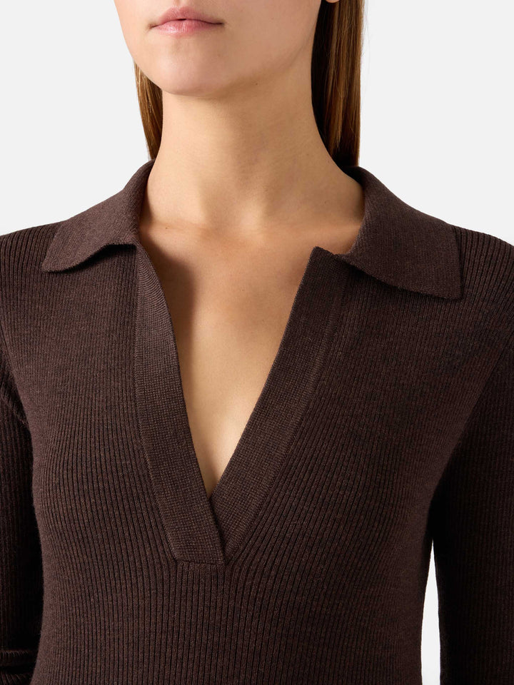Brown Octavia merino wool blend long knit dress