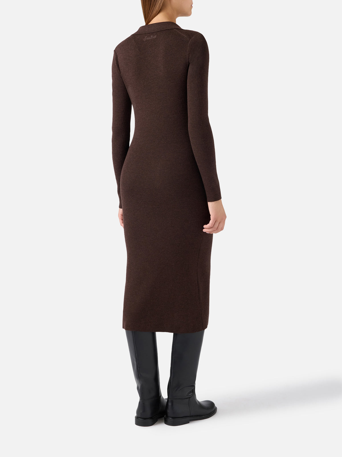 Abito lungo in maglia Octavia marrone in misto lana merino