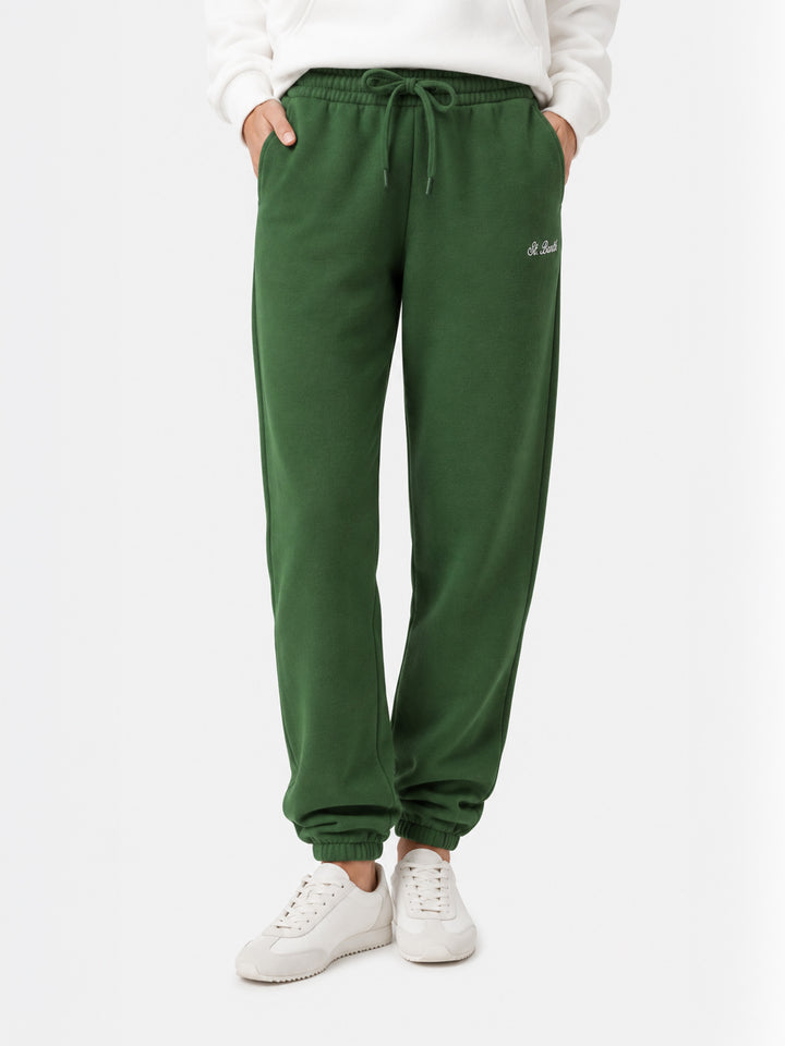 Pantalón jogger Odalys de felpa de algodón verde militar 