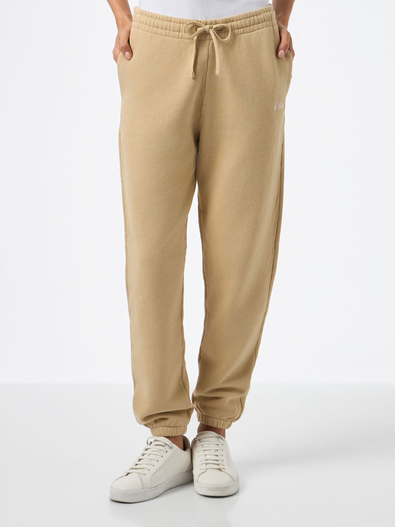 Pantaloni jogger in pile di cotone beige da donna Odalys