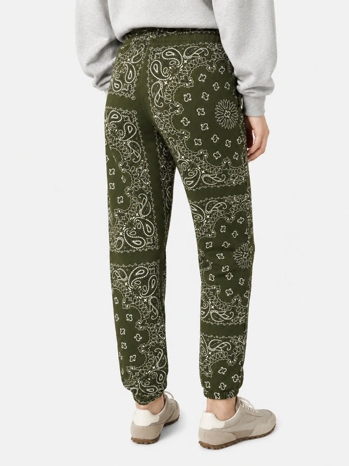 Pantalone da donna in felpa con stampa bandana verde