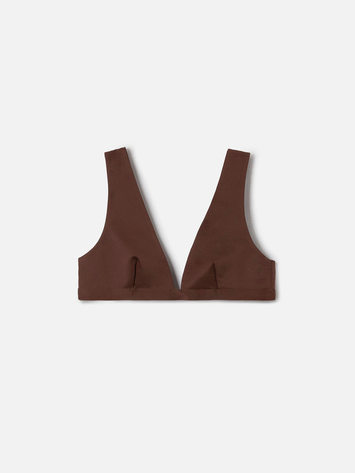 Top bikini Ofelia triangolo a spalla larga marrone