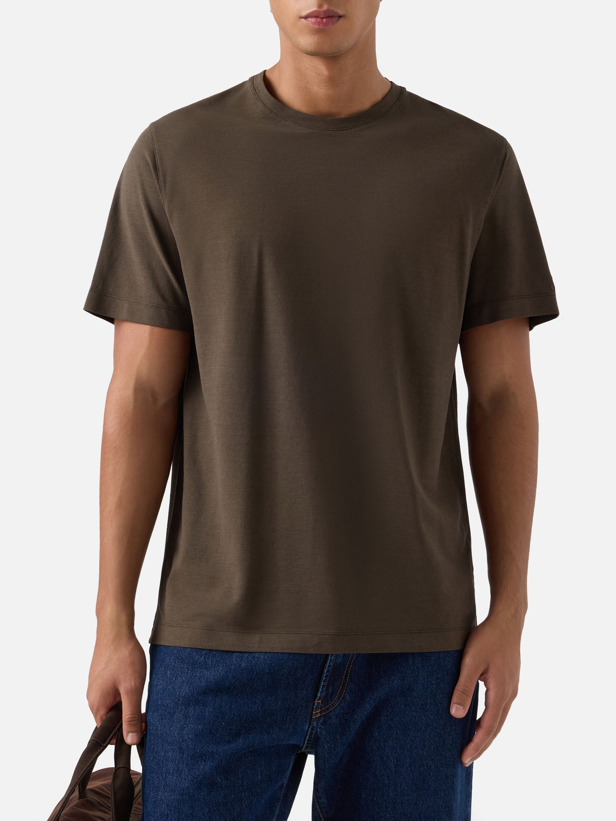 T-shirt Orson en crêpe de coton vert militaire avec logo brodé 