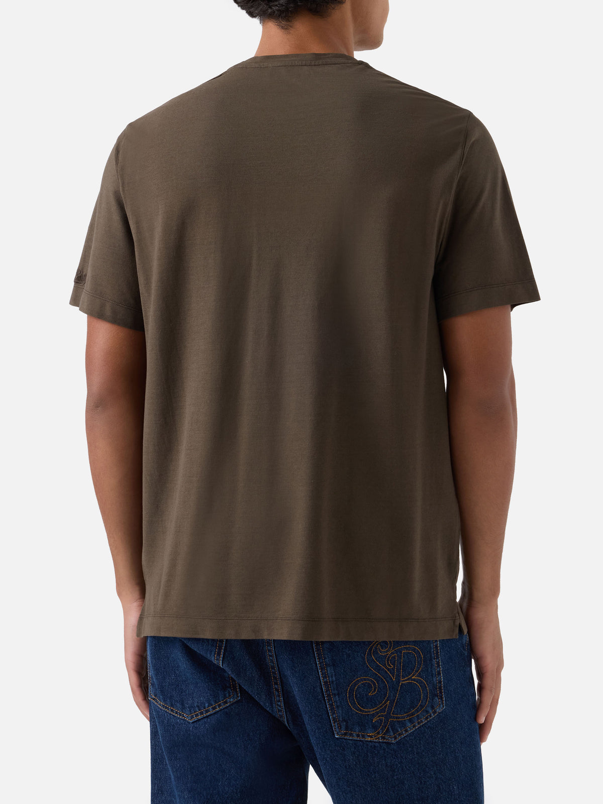 T-shirt Orson en crêpe de coton vert militaire avec logo brodé 