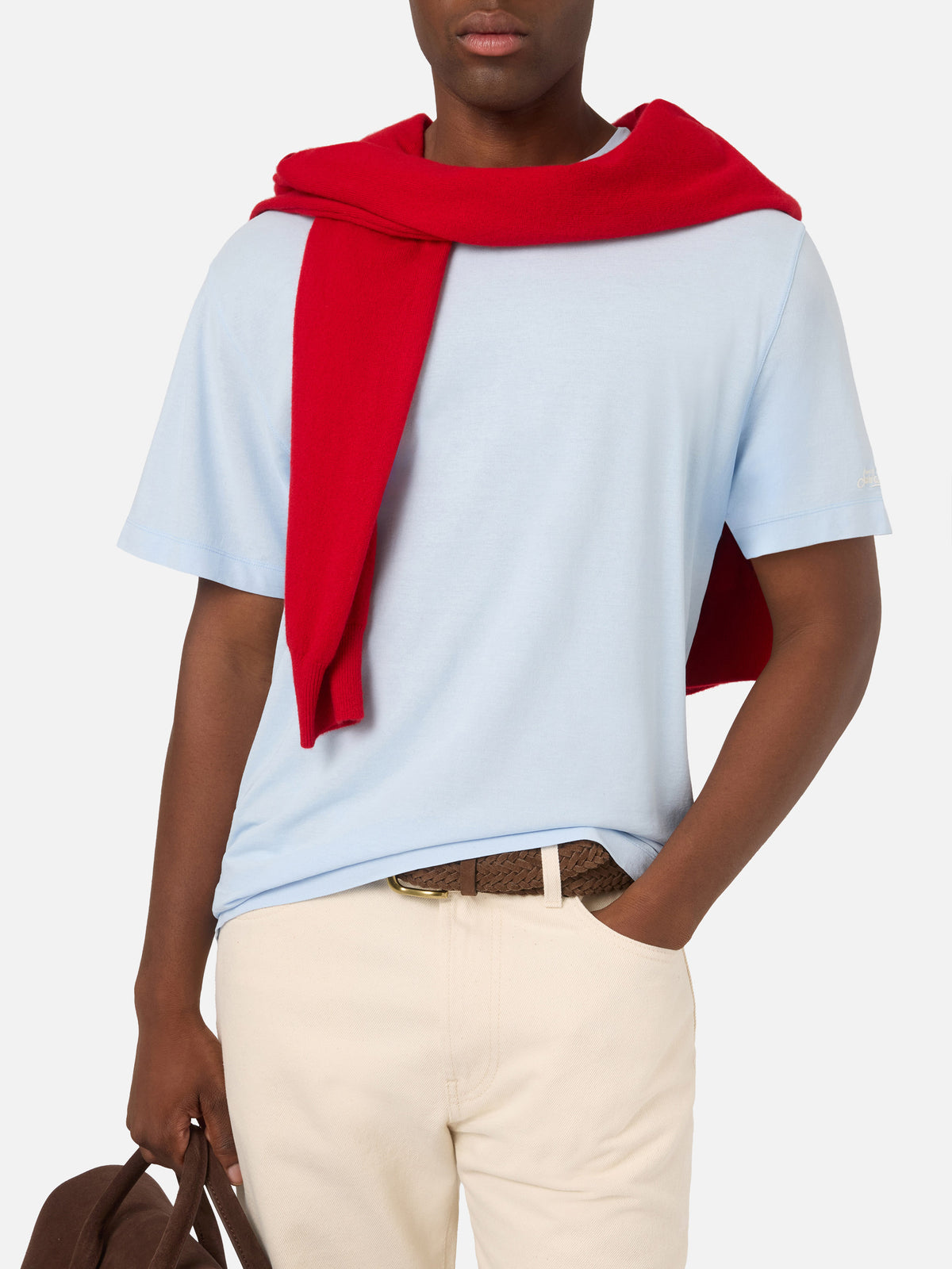 Camiseta Light blue Orson de crespón de algodón con bordado del logotipo 