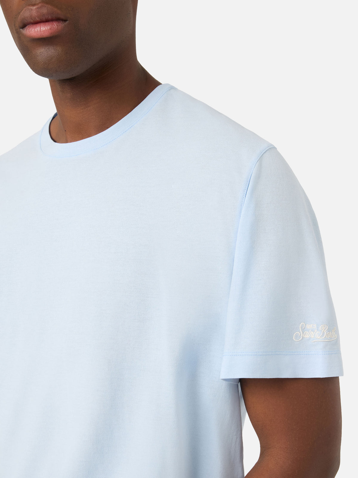 Camiseta Light blue Orson de crespón de algodón con bordado del logotipo 