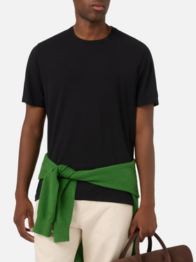 Camiseta Orson negra de crepé de algodón con bordado del logo 