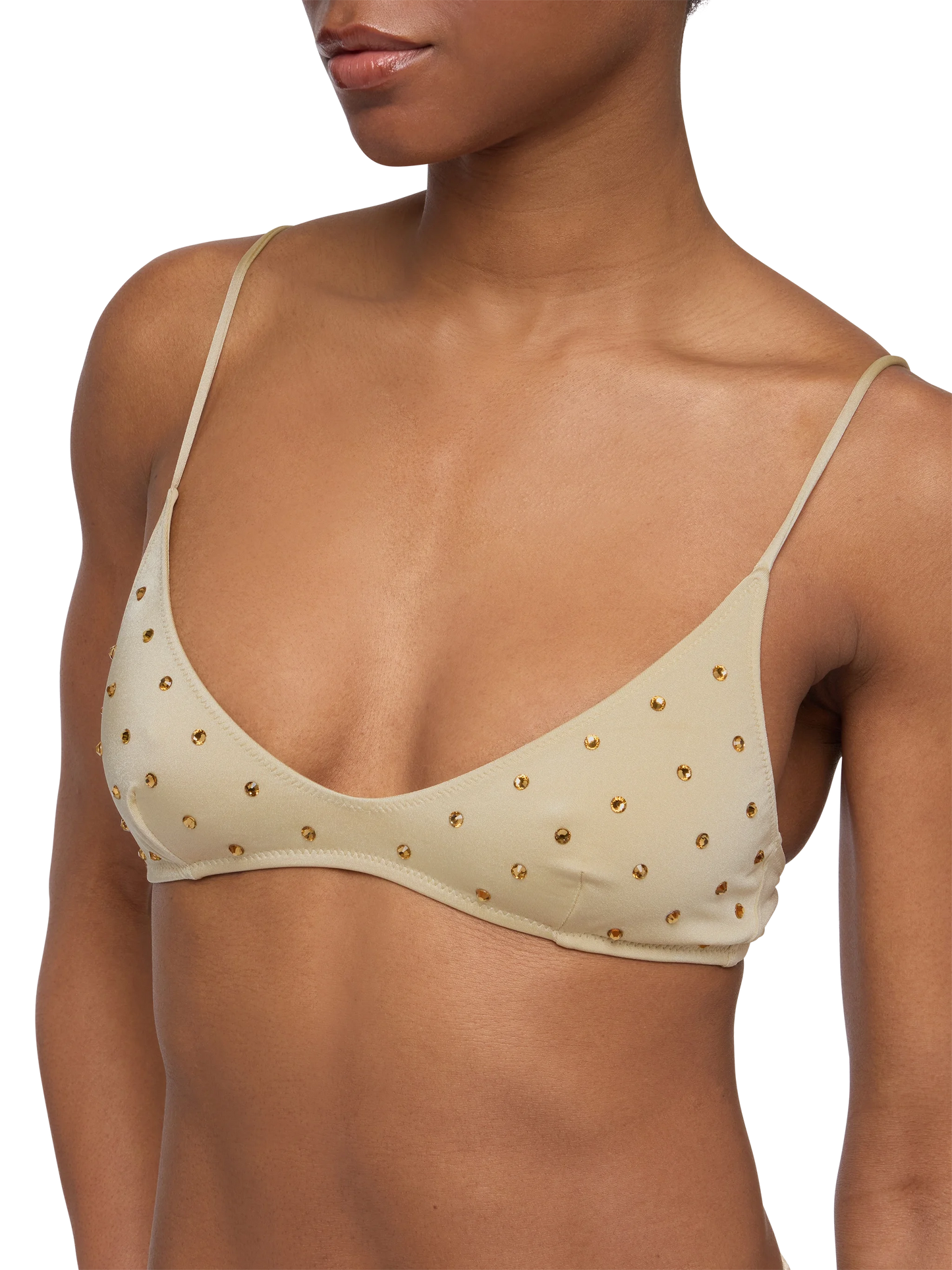 Scoop bralette bikini Paloma Naomi in gold with big rhinestone embellishment