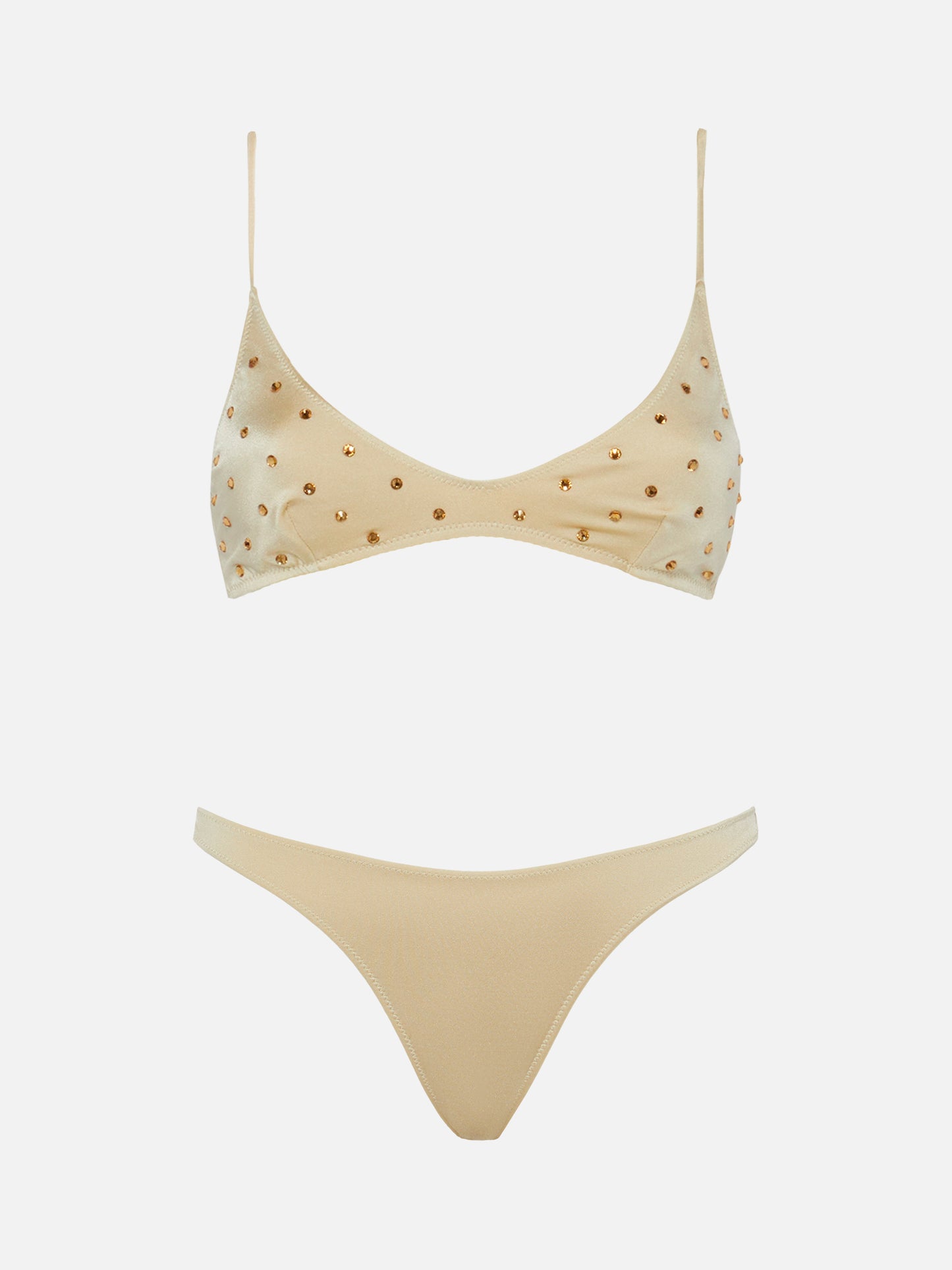 Scoop bralette bikini Paloma Naomi in gold with big rhinestone embellishment