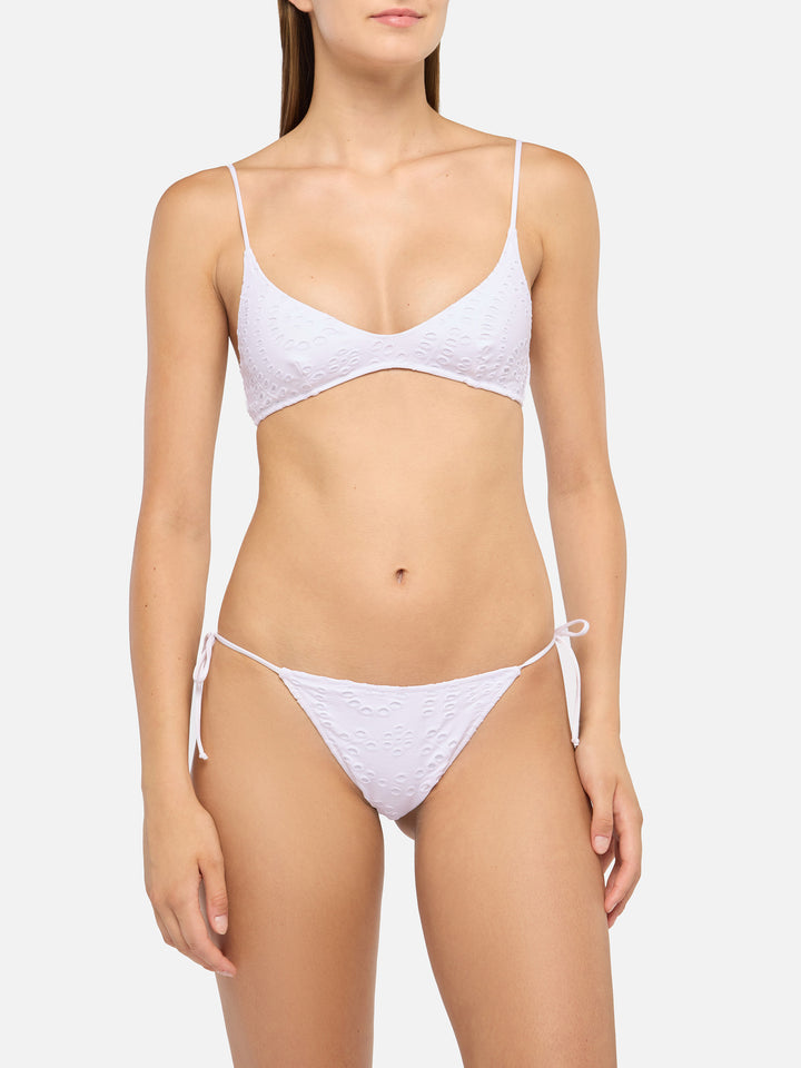 Paloma Marielle Bralette-Bikini mit tiefem Ausschnitt aus weißer Sangallo-Spitze