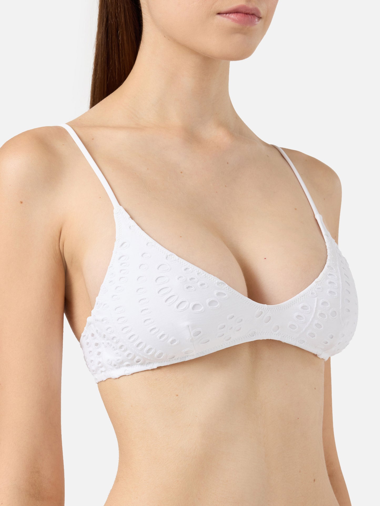 Bikini a bralette scollata Paloma Yali in sangallo bianco