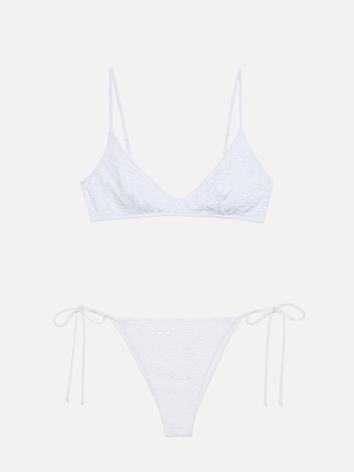 Paloma Marielle Bralette-Bikini mit tiefem Ausschnitt aus weißer Sangallo-Spitze