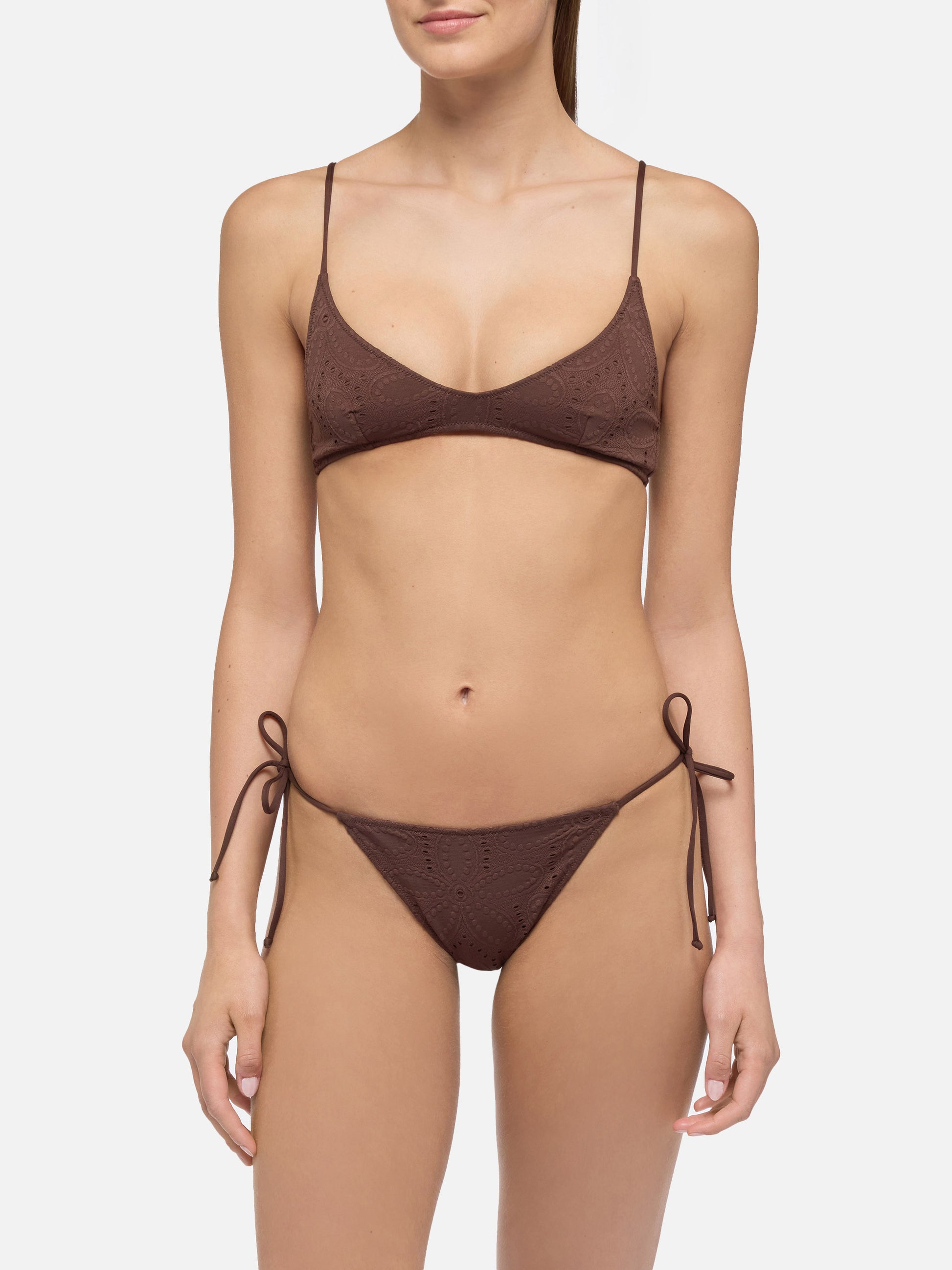 Marielle brown Sangallo lace classic swim briefs - Paloma white Sangallo lace scoop bralette - MC2 Saint Barth