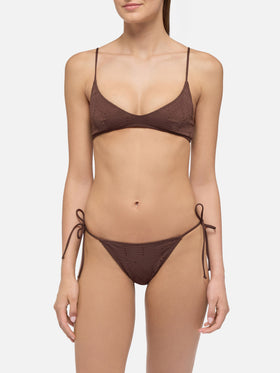 Marielle brown Sangallo lace classic swim briefs - Paloma white Sangallo lace scoop bralette - MC2 Saint Barth