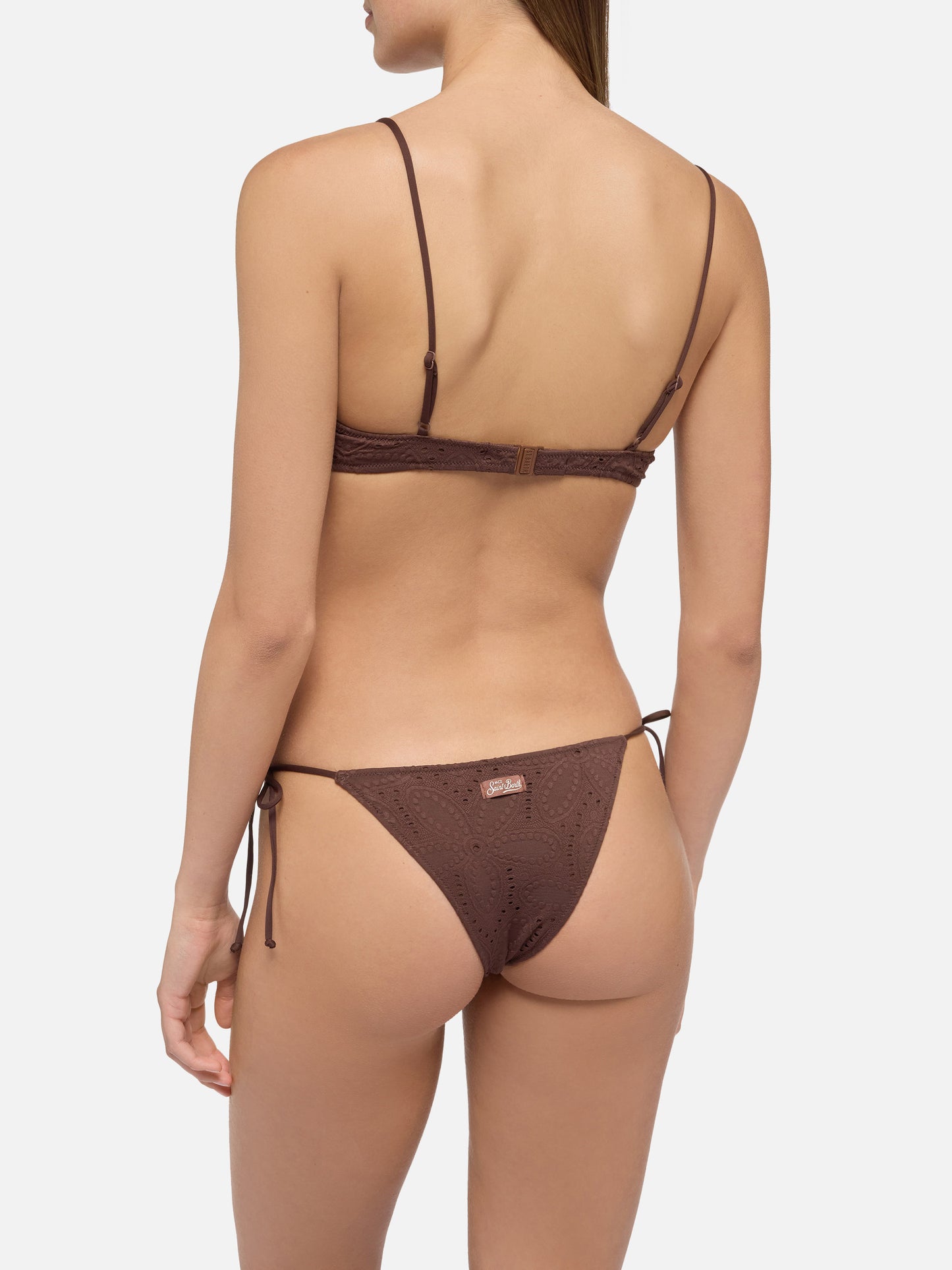 Marielle brown Sangallo lace classic swim briefs - Paloma white Sangallo lace scoop bralette - MC2 Saint Barth