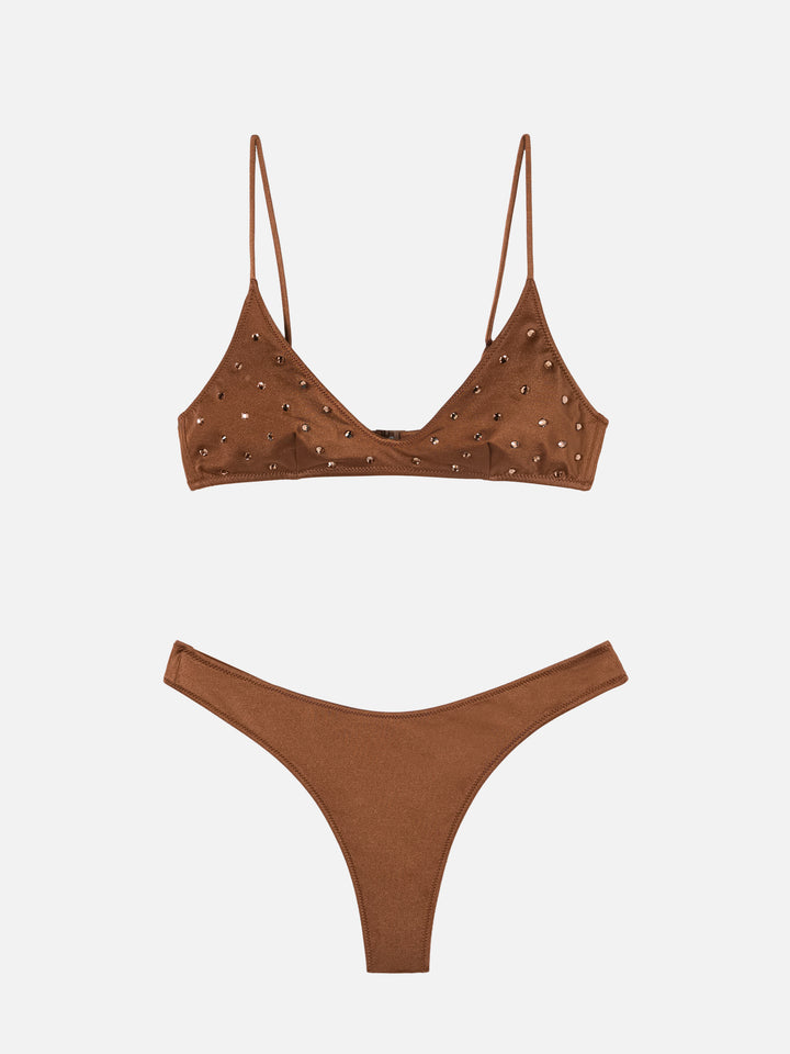 Bikini bralette scollata Paloma Naomi color marrone con applicazioni di strass
