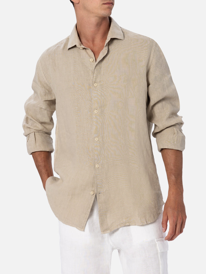 Herren beiges Leinenhemd Pamplona