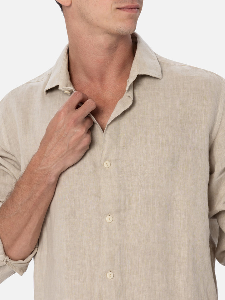 Herren beiges Leinenhemd Pamplona
