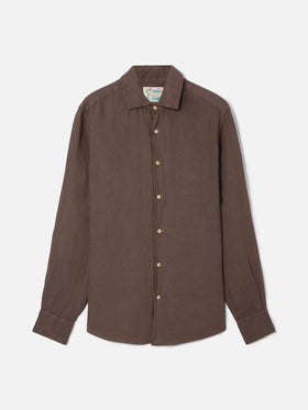 Camicia Pamplona in lino marrone tinta unita