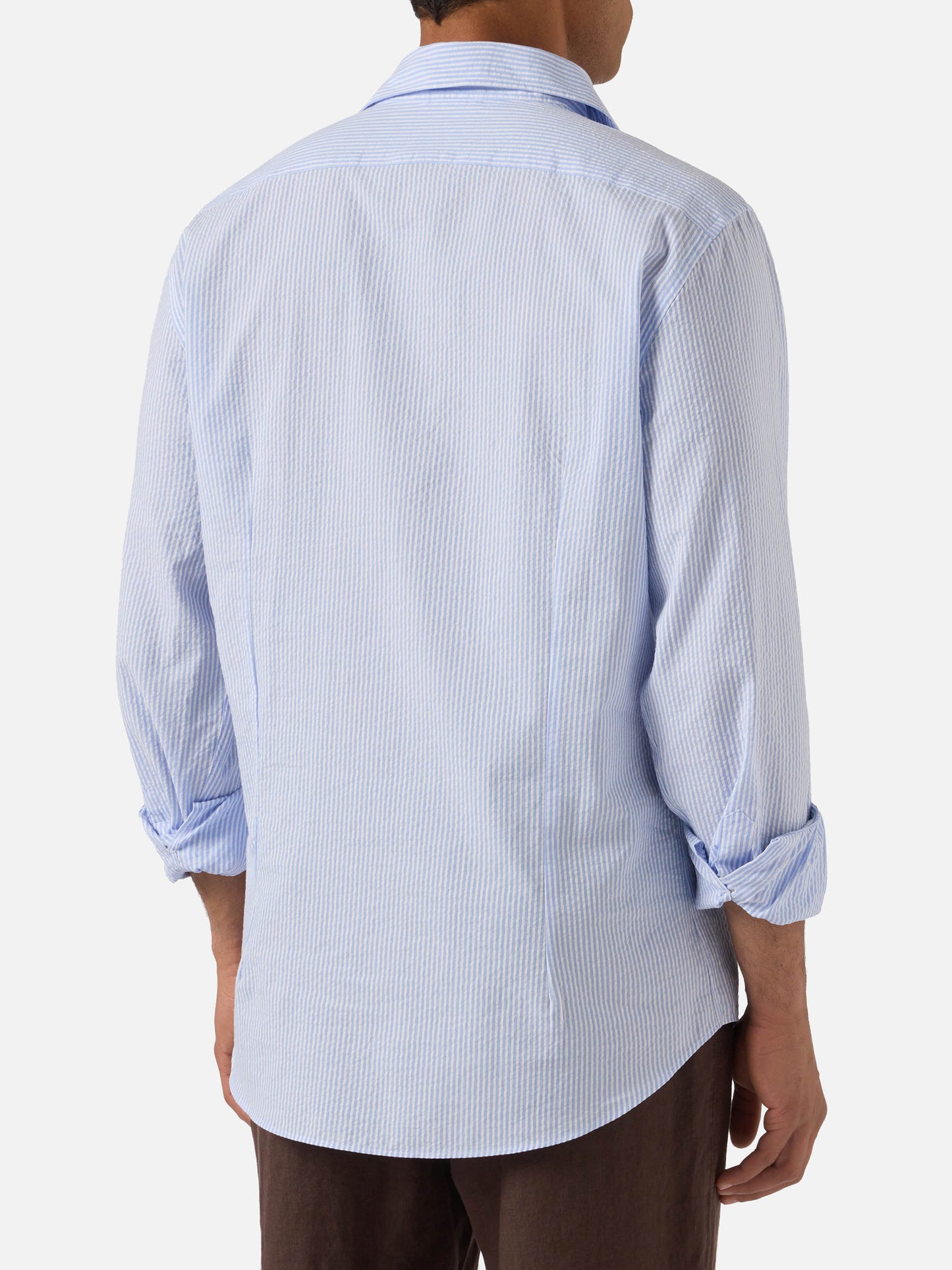Camicia Pamplona in seersucker a righe azzurre