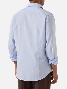 Camicia Pamplona in seersucker a righe azzurre