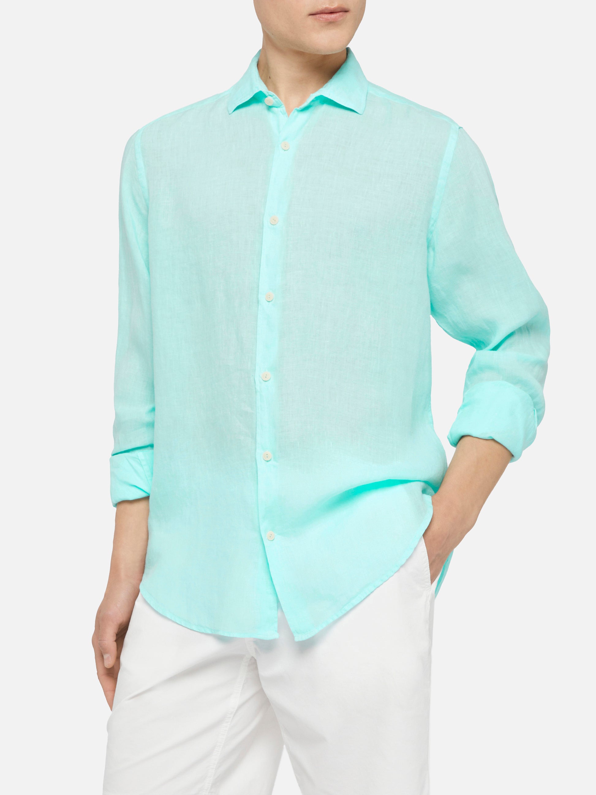 Water green linen shirt Pamplona - MC2 Saint Barth