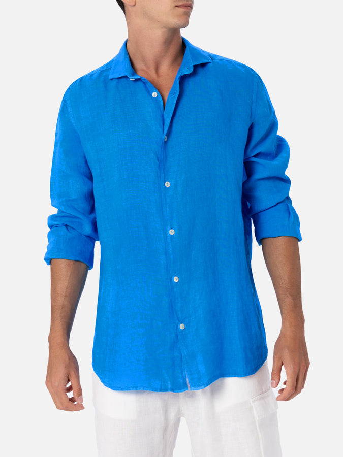 Mc2 Saint Barth Man watercolor bluette linen shirt Pamplona