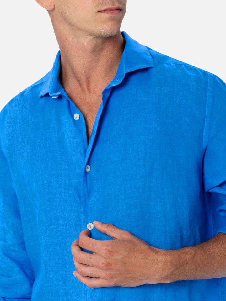 Man watercolor bluette linen shirt Pamplona - MC2 Saint Barth