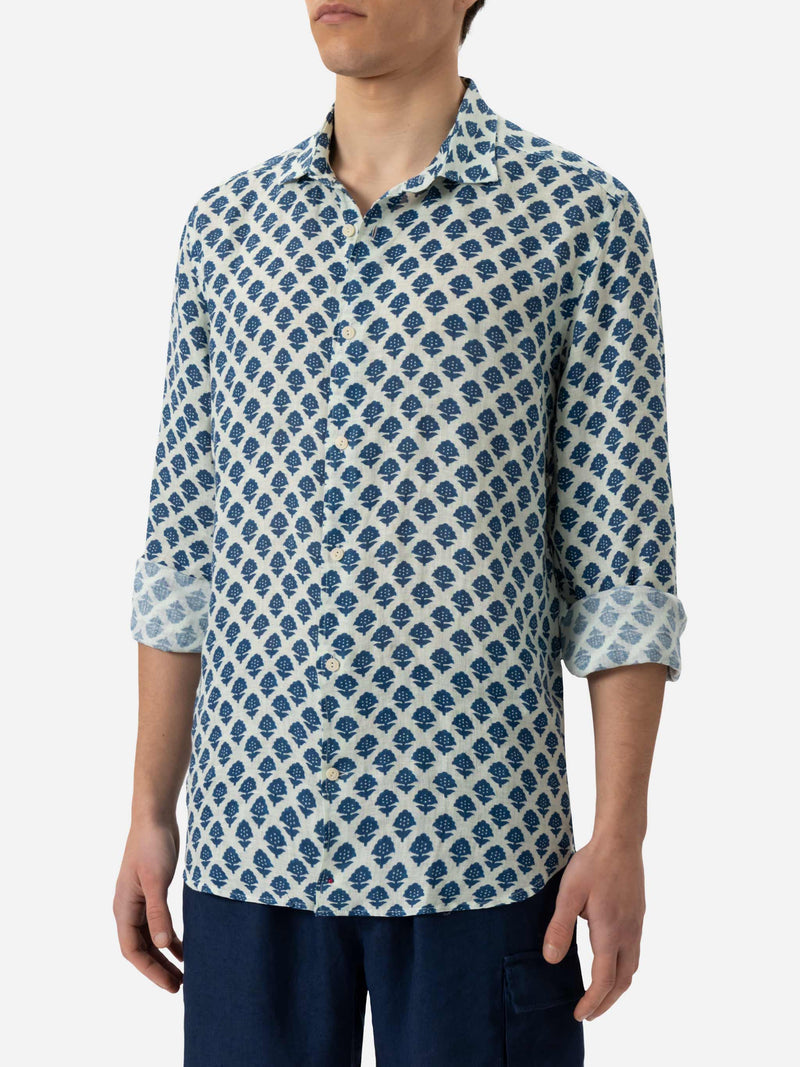 Linen shirt Pamplona with flower print