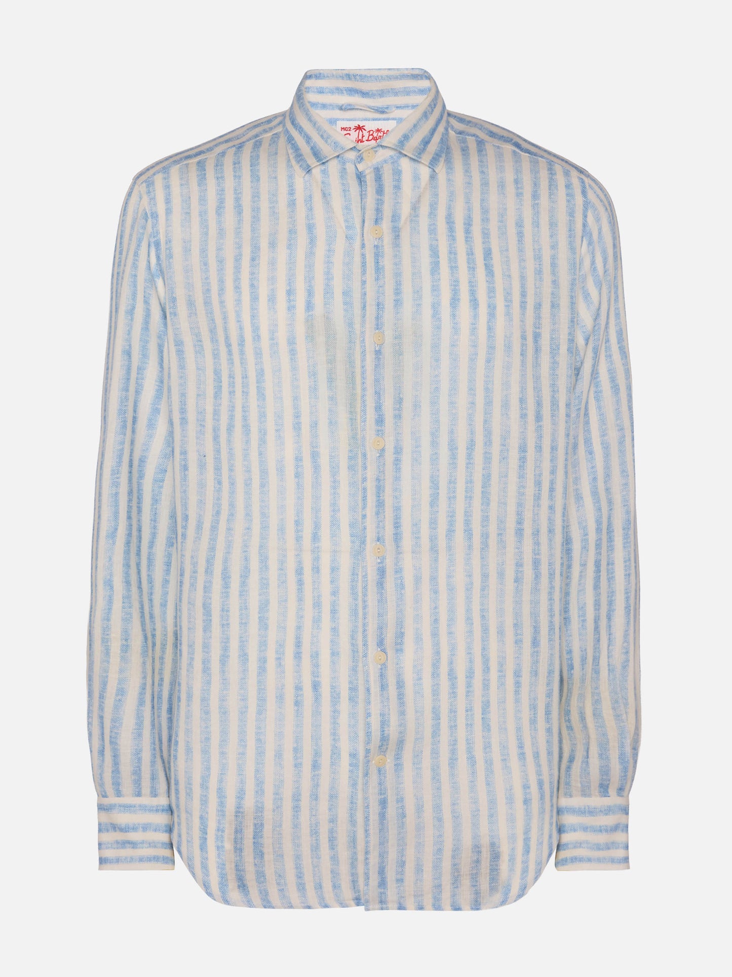Camicia Pamplona in lino a righe azzurre