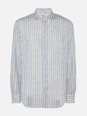 Camicia Pamplona in lino a righe azzurre