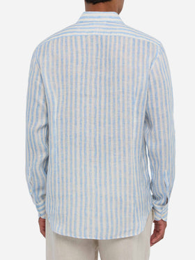 Camicia Pamplona in lino a righe azzurre