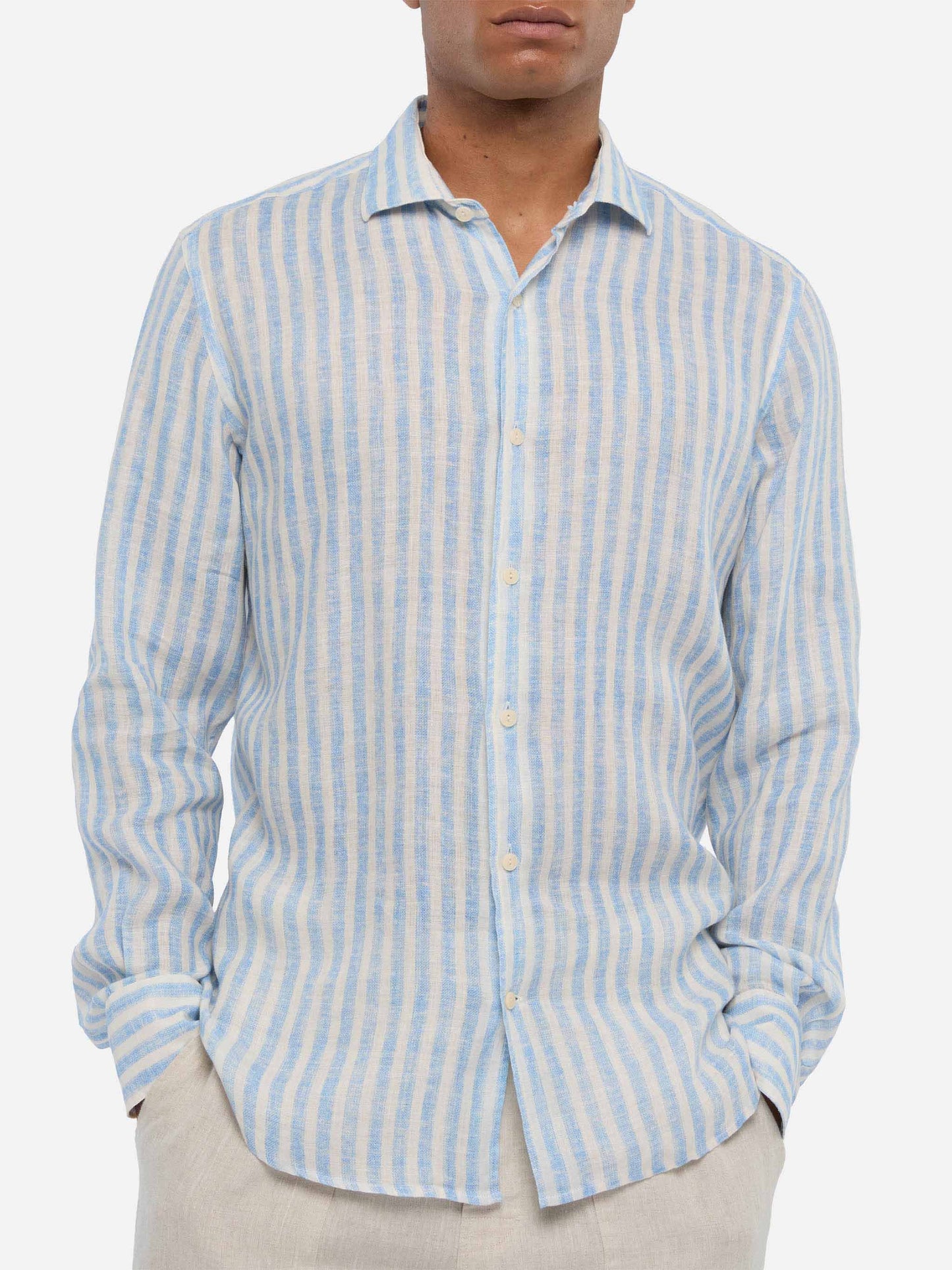 Camicia Pamplona in lino a righe azzurre