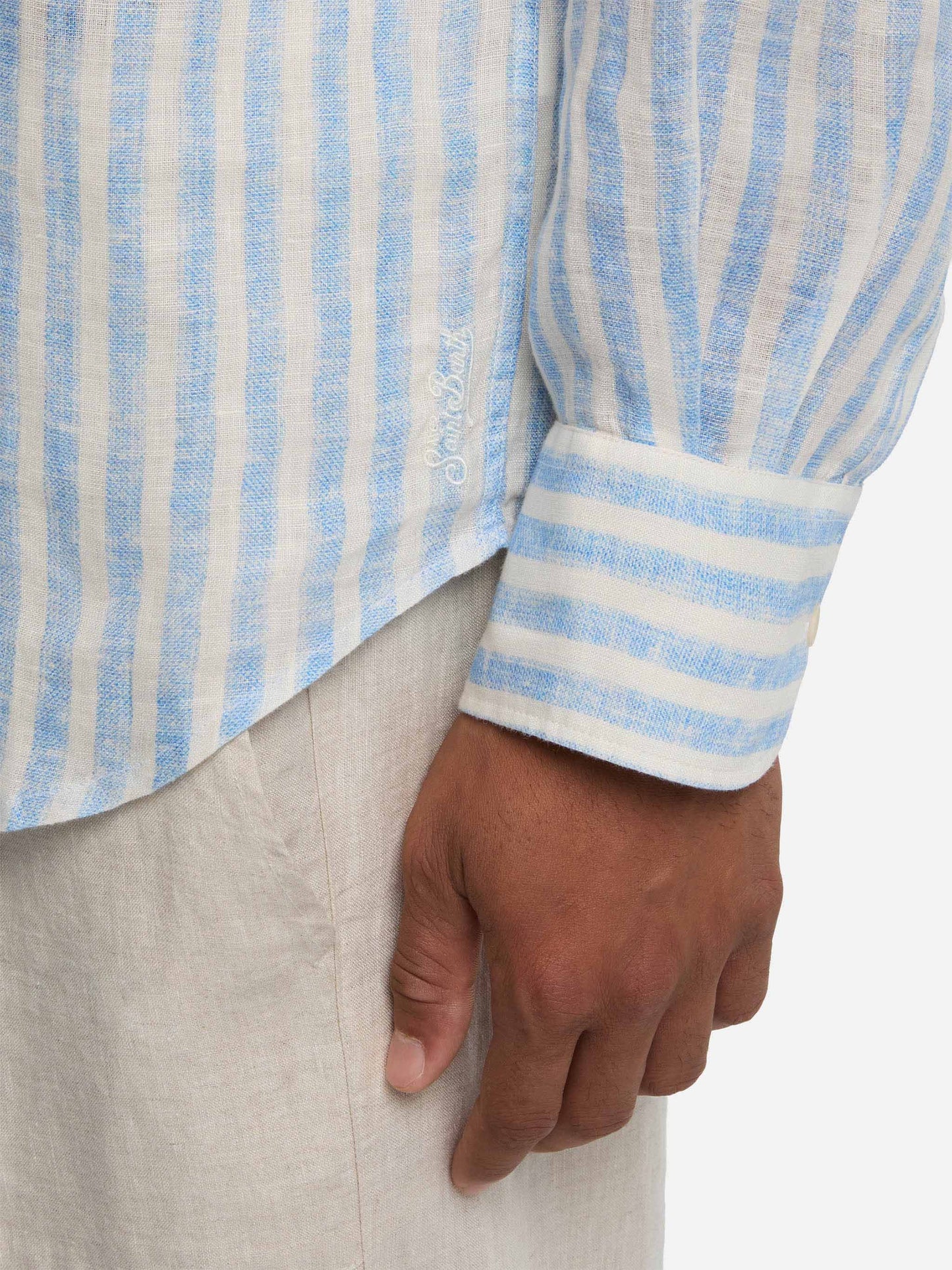 Camicia Pamplona in lino a righe azzurre