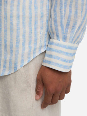 Camicia Pamplona in lino a righe azzurre