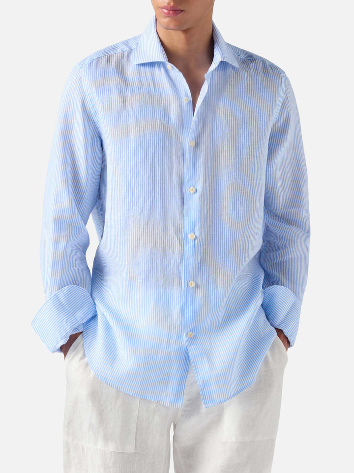 Camicia Pamplona in lino a righe azzurre