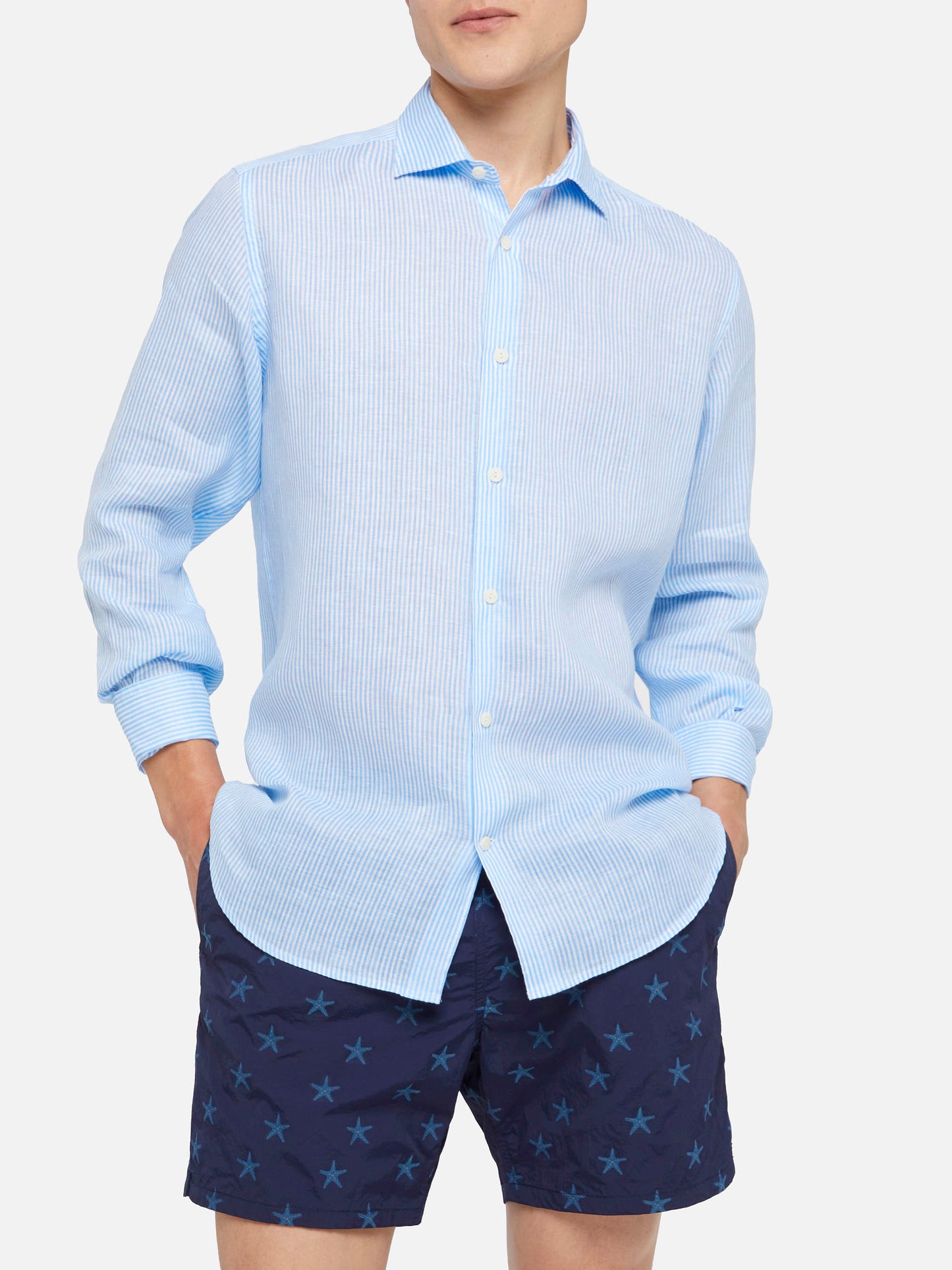 Light blue striped linen shirt Pamplona - MC2 Saint Barth