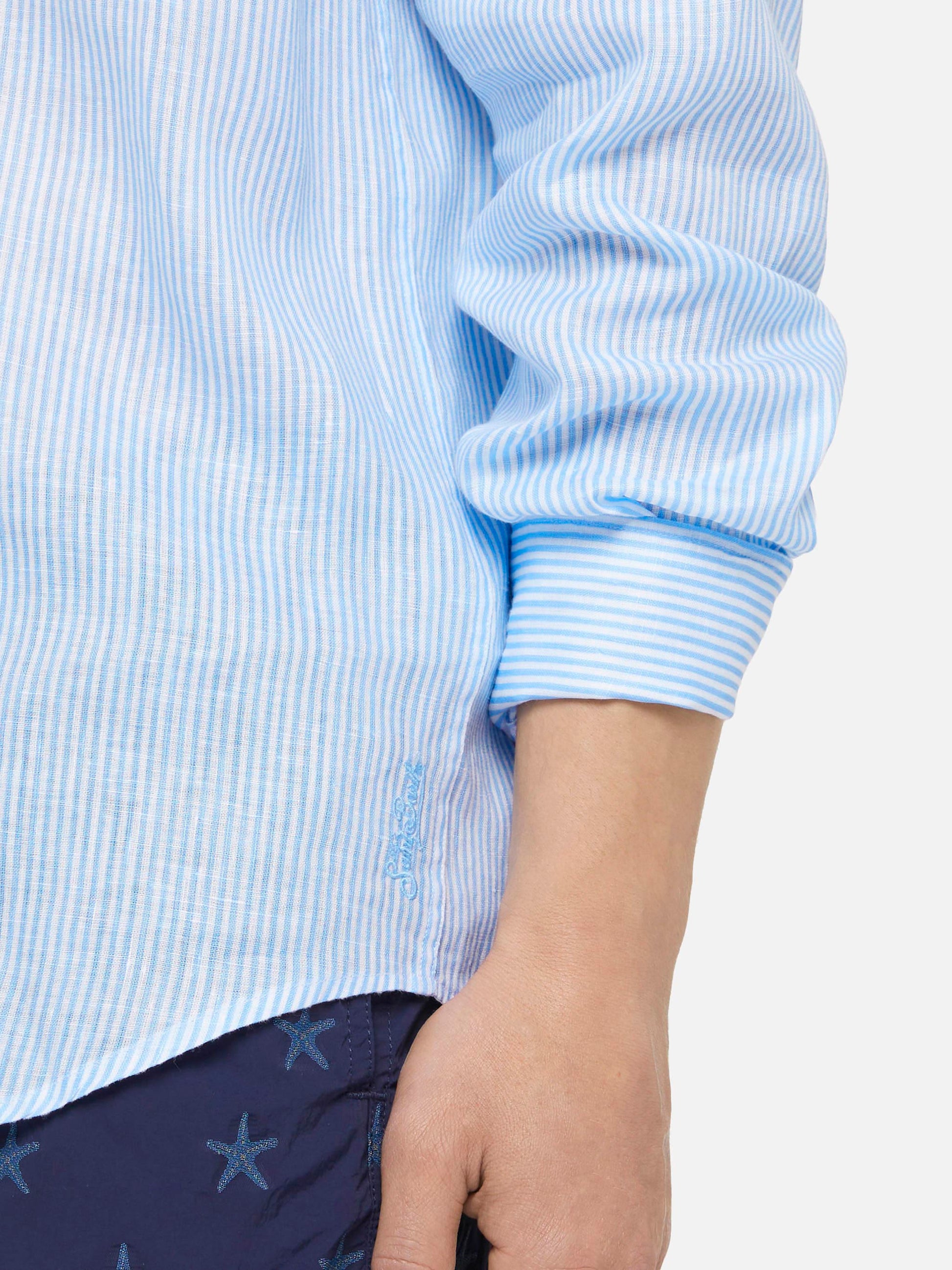 Light blue striped linen shirt Pamplona - MC2 Saint Barth